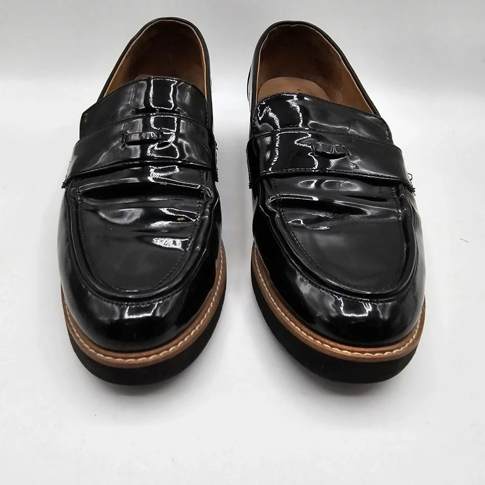 Franco Sarto Camden Shoes Womens Size 9.5 Black‎ Patent Loafer Flats Comfort